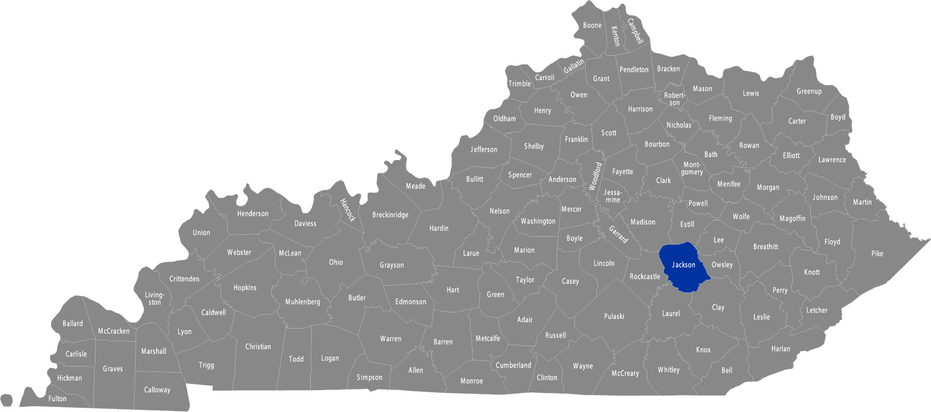 State of Kentucky map with Jackson County highlighted